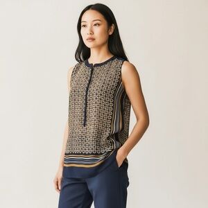 LOFT Tan Mandarin Collar Buttoned Blouse